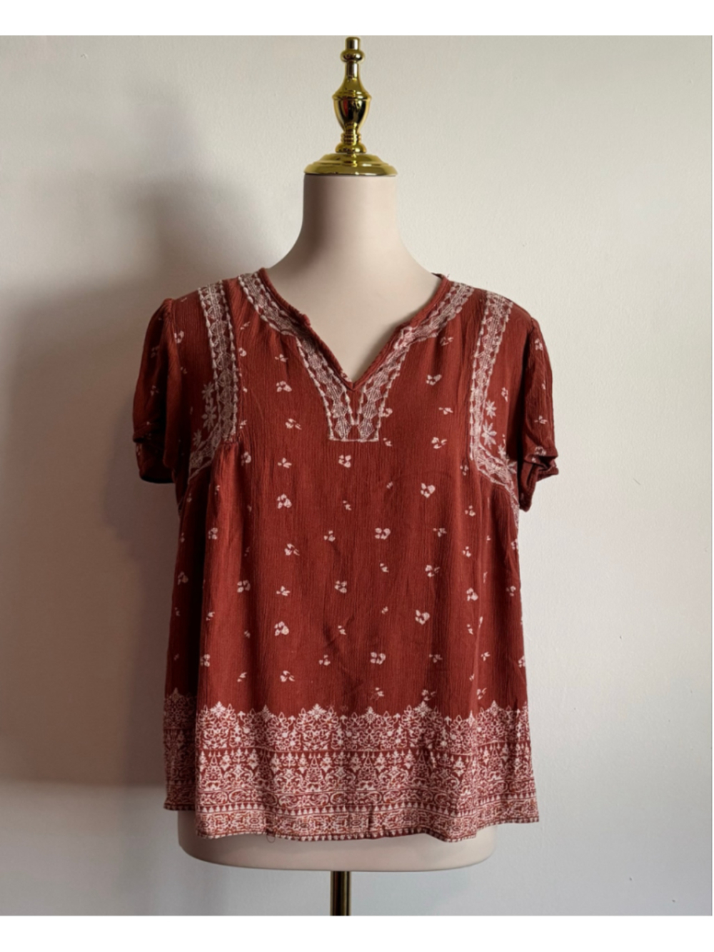 Women's Knox Rose Blouse Size L Rust White Floral Print